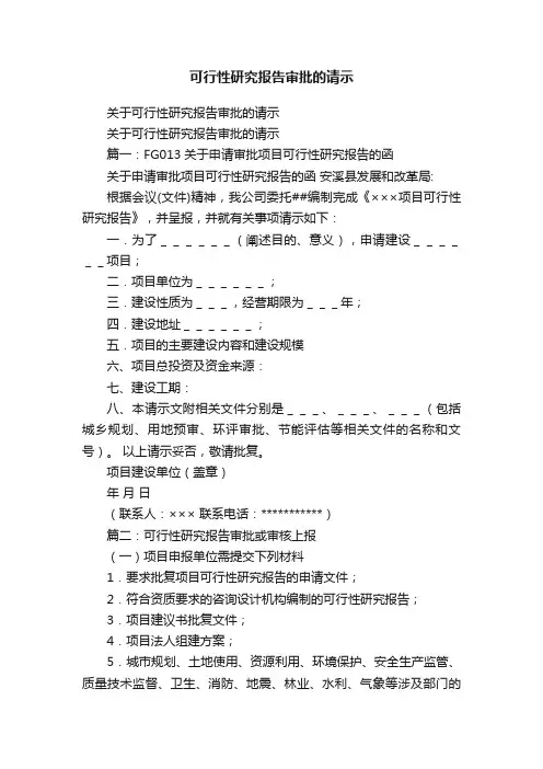 关于可行性研究报告审批的请示