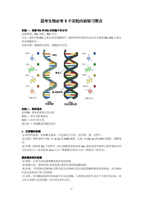 高考生物必考9个实验内容复习要点