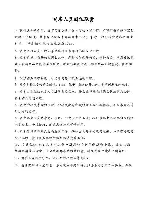 药剂科岗位职责