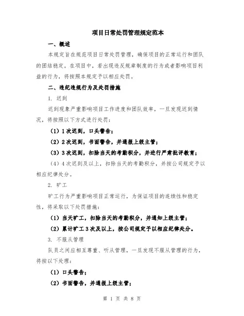 项目日常处罚管理规定范本（2篇）