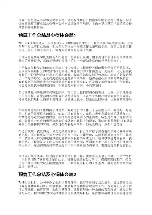 预算工作总结及心得体会