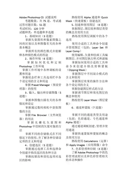 Adobe 平面设计师考试大纲