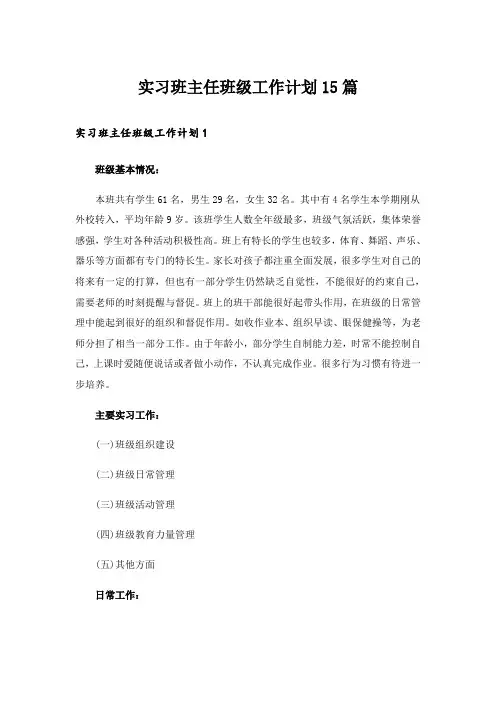 实习班主任班级工作计划15篇