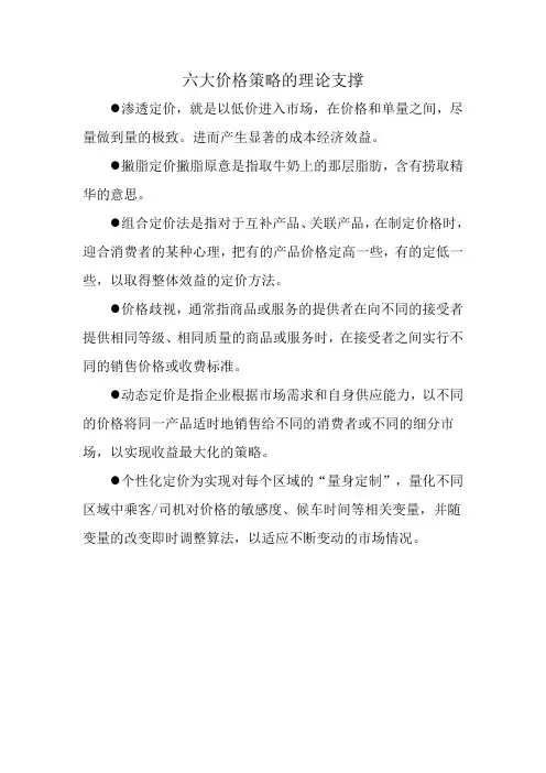六大价格策略的理论支撑