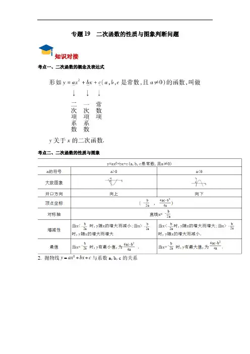 中考复习函数专题19 二次函数的性质与图象判断问题(老师版)