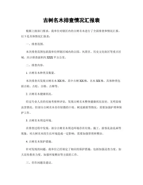 古树名木排查情况汇报表
