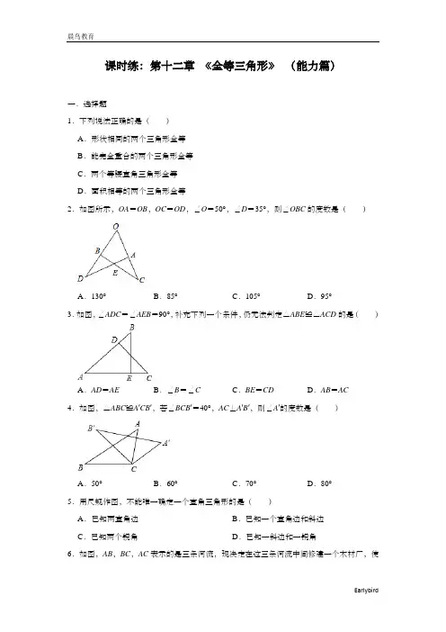 第12章《全等三角形》人教版八年级数学上册课时练能力篇(含答案)