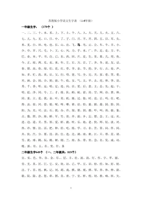 苏教版小学语文生字表_(1-6年级)