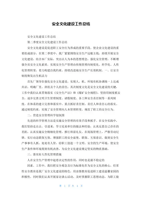 安全文化建设工作总结