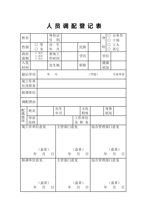 人员调配登记表