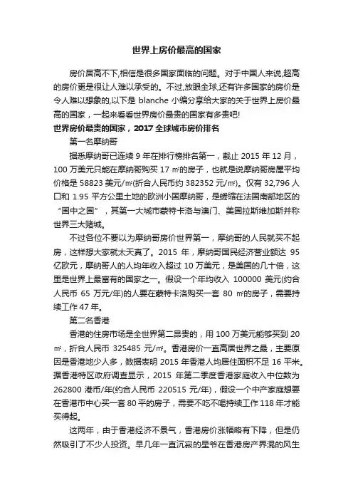 世界上房价最高的国家