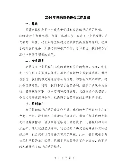 2024年某某市鸽协会工作总结