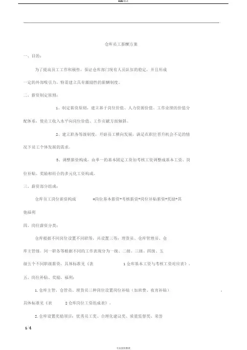 仓库薪酬方案