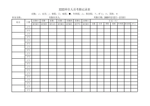 事业单位工作人员考勤表