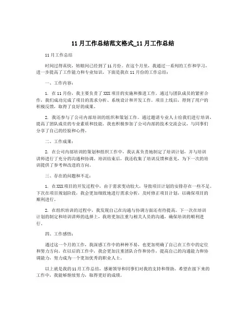 11月工作总结范文格式_11月工作总结