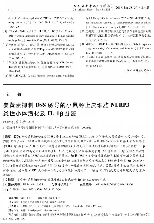 姜黄素抑制DSS诱导的小鼠肠上皮细胞NLRP3炎性小体活化及IL-1β分泌