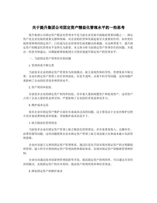 关于提升集团公司固定资产精益化管理水平的一些思考