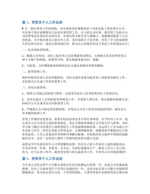 关于劳资员的个人工作总结(精选13篇)