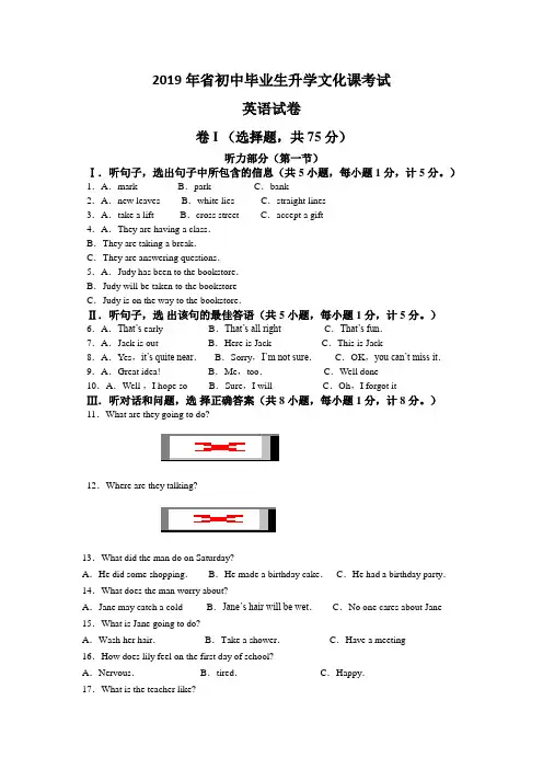2019年河北省英语中学考试真题含问题详解