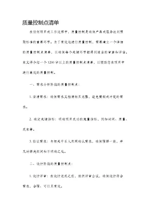 质量控制点清单