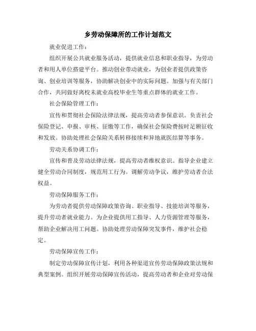 乡劳动保障所的工作计划范文