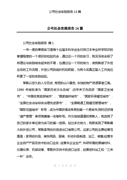 公司社会实践报告14篇