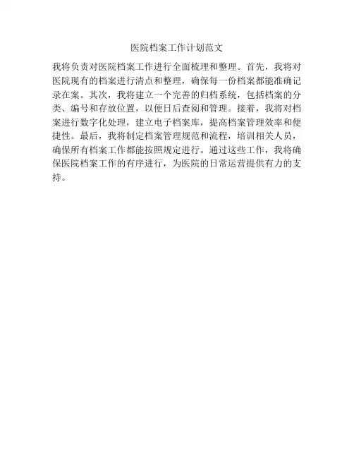 医院档案工作计划范文