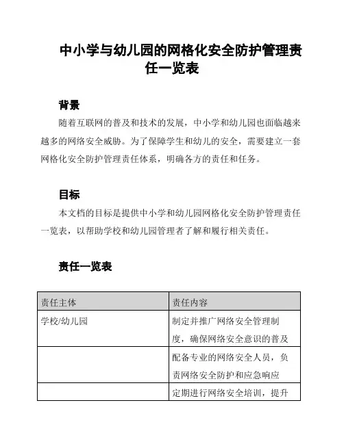 中小学与幼儿园的网格化安全防护管理责任一览表