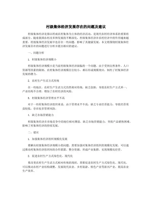 村级集体经济发展存在的问题及建议