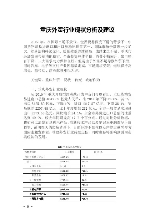重庆外贸行业现状及建议