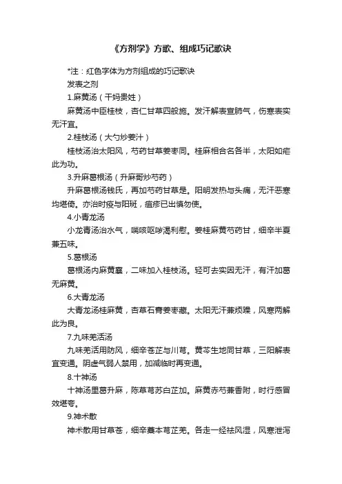 《方剂学》方歌、组成巧记歌诀