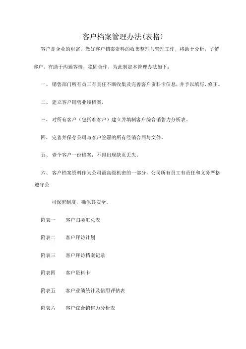 客户档案管理表格