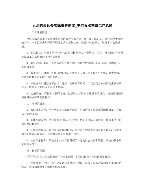 五水共治社会实践报告范文_单位五水共治工作总结