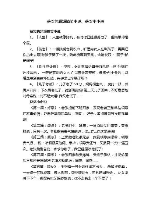 获奖的超短搞笑小说、获奖小小说