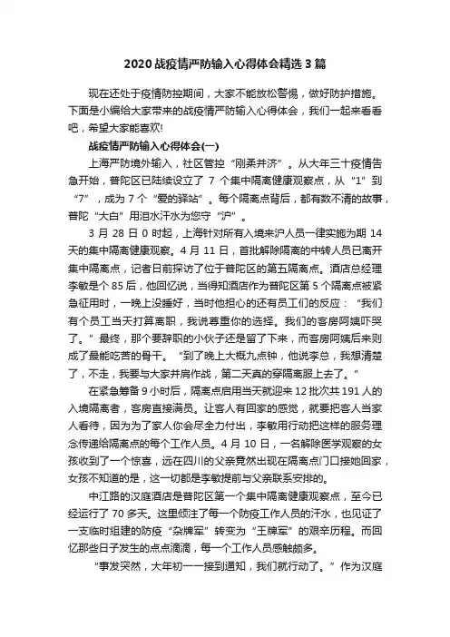 2020战疫情严防输入心得体会精选3篇
