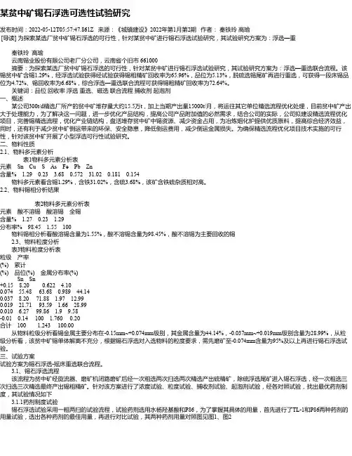 某贫中矿锡石浮选可选性试验研究