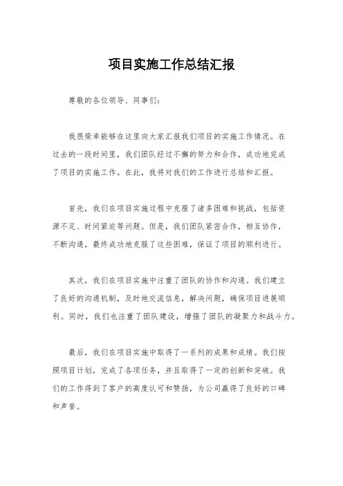 项目实施工作总结汇报