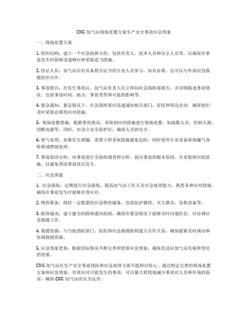 CNG加气站现场处置方案生产安全事故应急预案