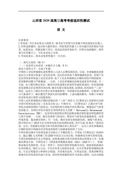 山西省2020届高三高考考前适应性测试语文试卷(含答案)