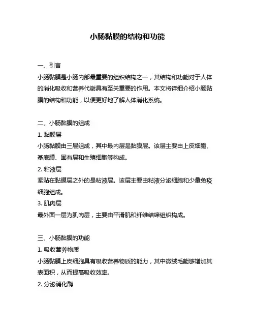 小肠黏膜的结构和功能