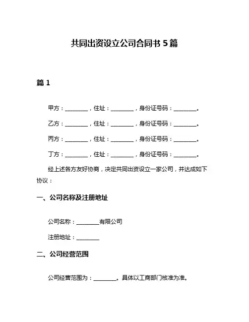 共同出资设立公司合同书5篇