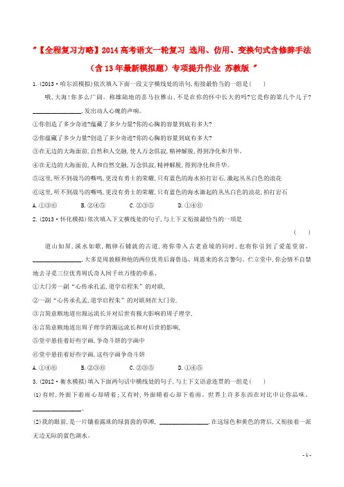 高考语文一轮复习 选用、仿用、变换句式含修辞手法(含