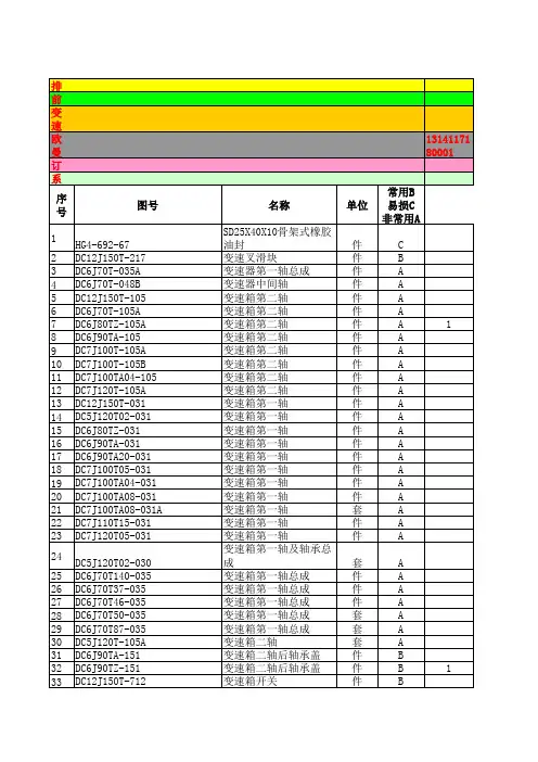 变速箱配件明细