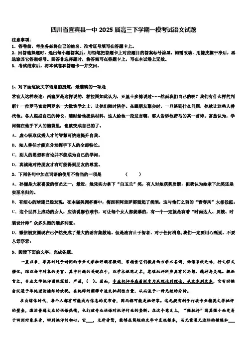 四川省宜宾县一中2025届高三下学期一模考试语文试题含解析