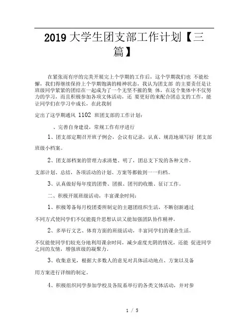 2019大学生团支部工作计划三篇