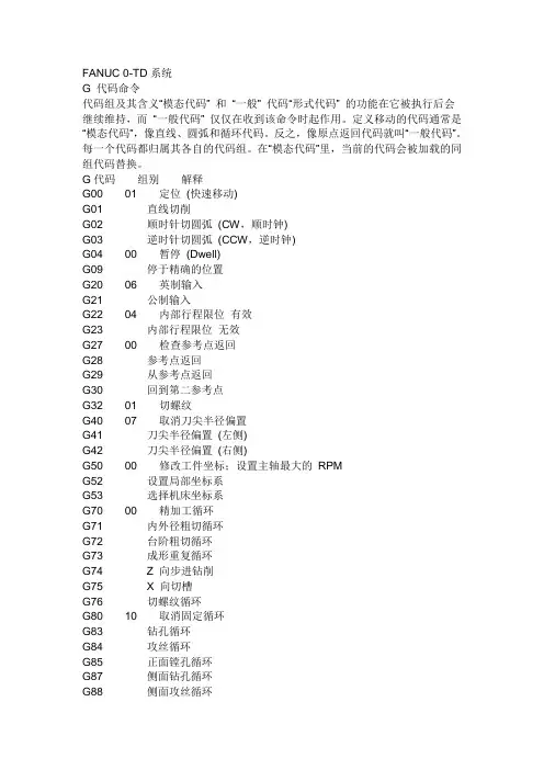 FANUC 0 itd系统的指令详解