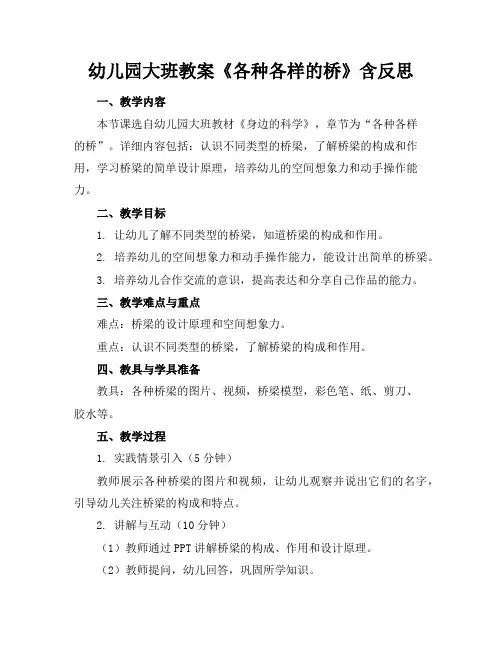 幼儿园大班教案《各种各样的桥》含反思