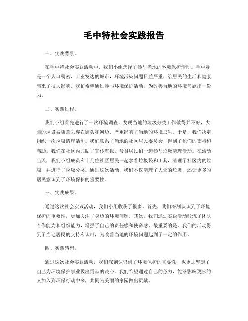 毛中特社会实践报告
