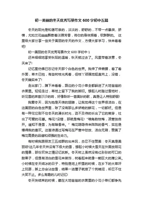 初一美丽的冬天优秀写景作文600字初中五篇