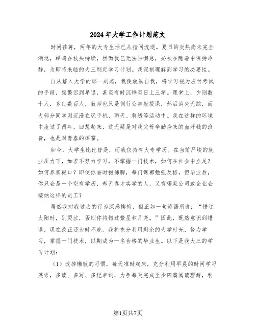 2024年大学工作计划范文（四篇）